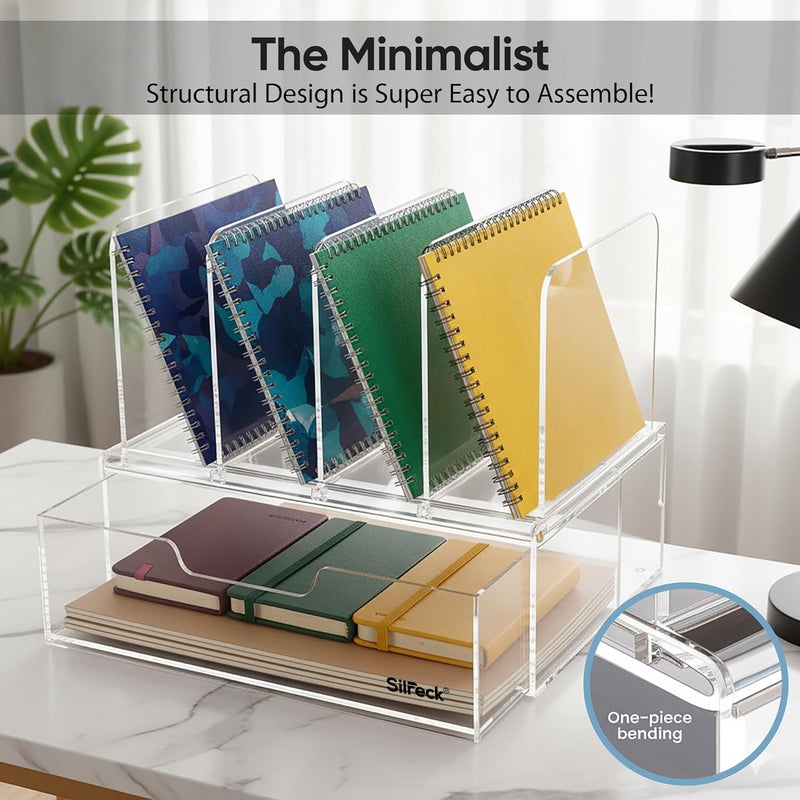 Silreck Acrylic Desktop Organizer Easy-Access Drawer I Clear Desktop Storage for Office, Home,Makeup & Accessories – Multifunctional Organizer for Stationery, Cosmetics & Small Items (PRO26 With Drawer) - Image 2